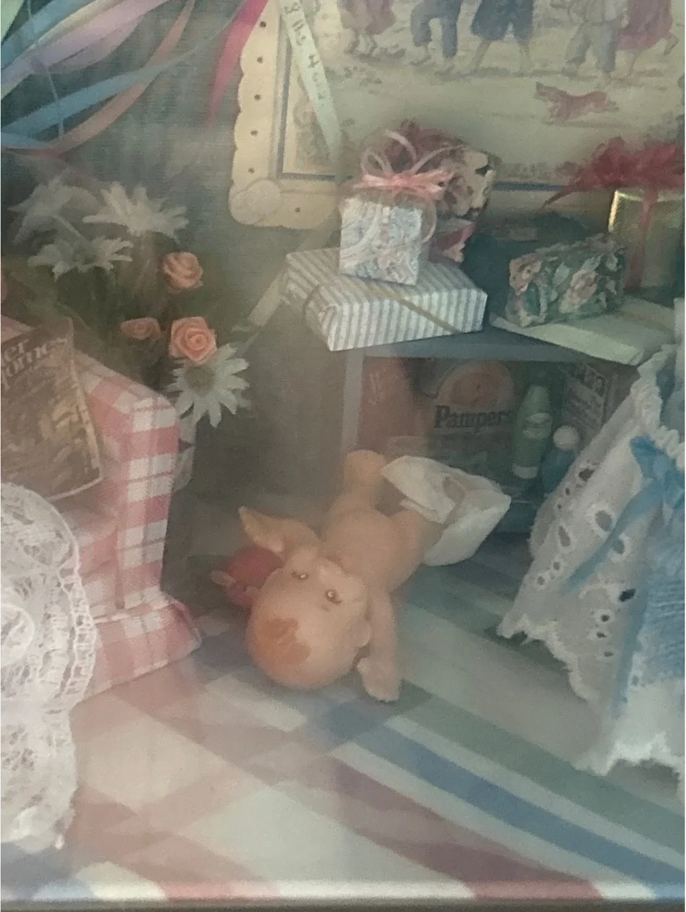 Vintage Miniature Dollhouse Room Shadow Box with Glass Front